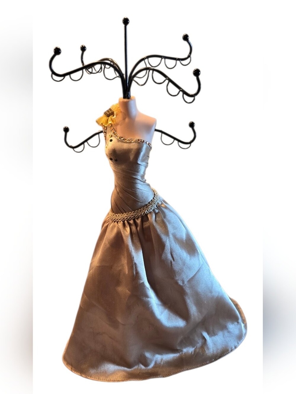 Vintage Look Mannequin Dress Jewelry Stand with Champagne Satin Gown